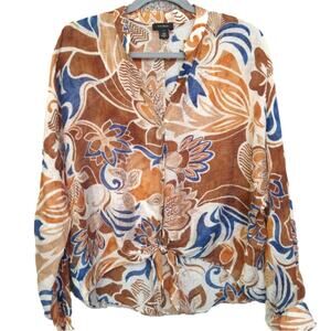 Halogen Sheer Chiffon Button-Up Blouse Watercolor Abstract Print Size M
